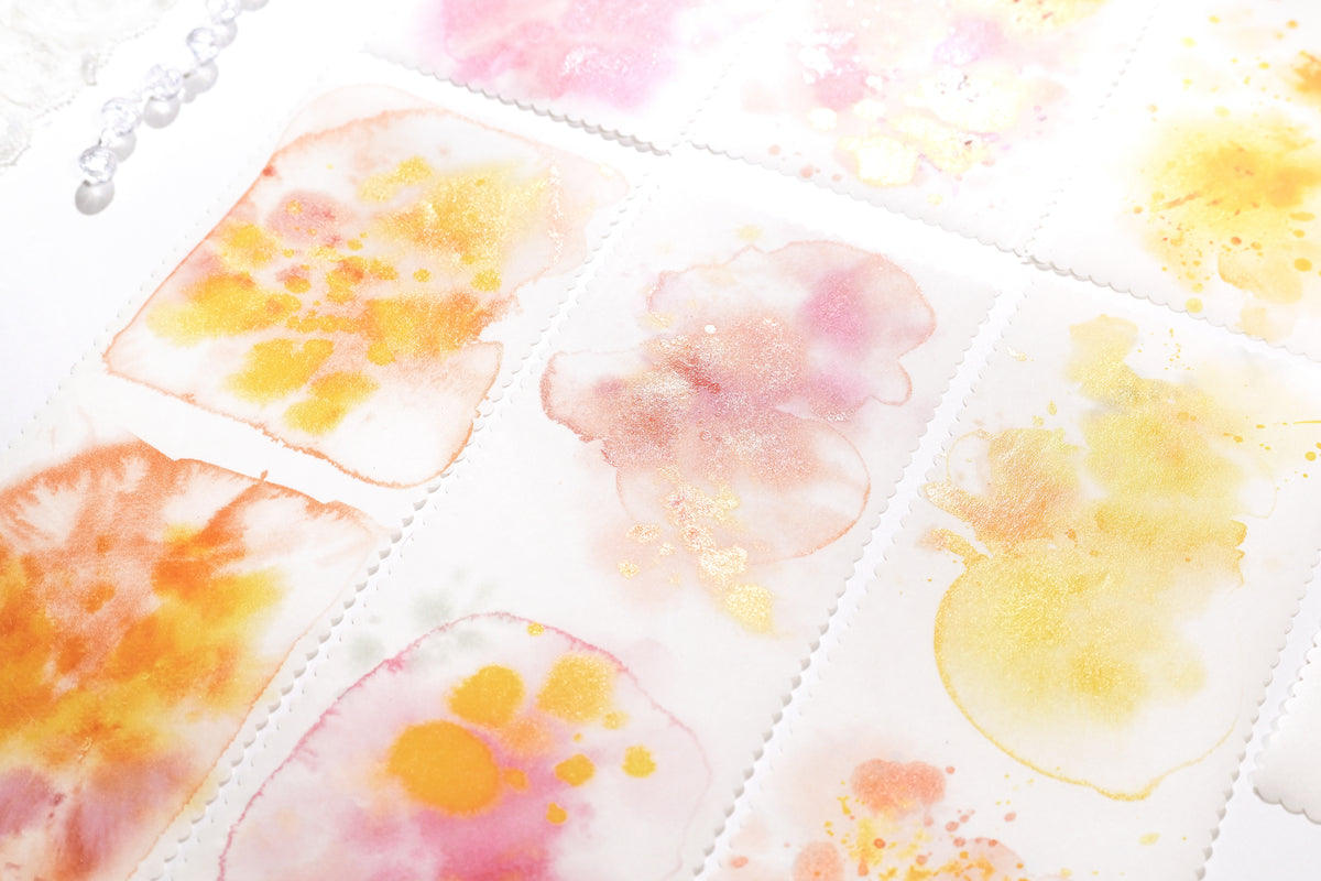Watercolor Ink Smudge (Moss Mist / Blush Dawn / Midnight Indigo) Japanese Washi Paper / PET Tape