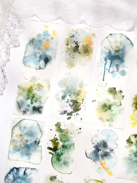 Watercolor Ink Smudge (Moss Mist / Blush Dawn / Midnight Indigo) Japanese Washi Paper / PET Tape