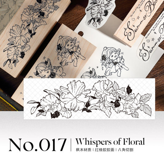 Botanical Floral Garland & Forest Fairy Girl Wood Mounted Rubber Stamp Halftone Music Notes & Raindrops Decorative Rubber Stamp
