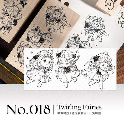 Botanical Floral Garland & Forest Fairy Girl Wood Mounted Rubber Stamp Halftone Music Notes & Raindrops Decorative Rubber Stamp