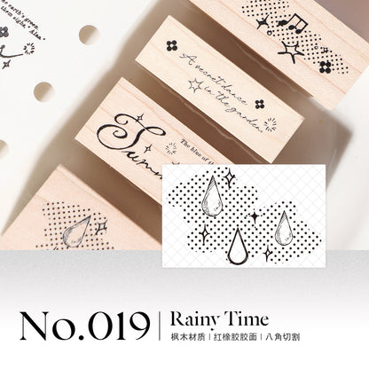 Botanical Floral Garland & Forest Fairy Girl Wood Mounted Rubber Stamp Halftone Music Notes & Raindrops Decorative Rubber Stamp