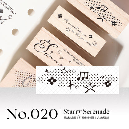 Botanical Floral Garland & Forest Fairy Girl Wood Mounted Rubber Stamp Halftone Music Notes & Raindrops Decorative Rubber Stamp