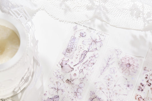 英文	中文 Blossom by the Abyss — Vintage Die-Cut PET Tape, Korean Aesthetic Journaling Tape | Glacier Journal