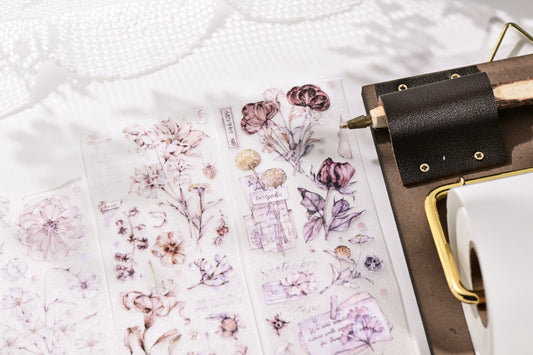 英文	中文 Blossom by the Abyss — Vintage Die-Cut PET Tape, Korean Aesthetic Journaling Tape | Glacier Journal