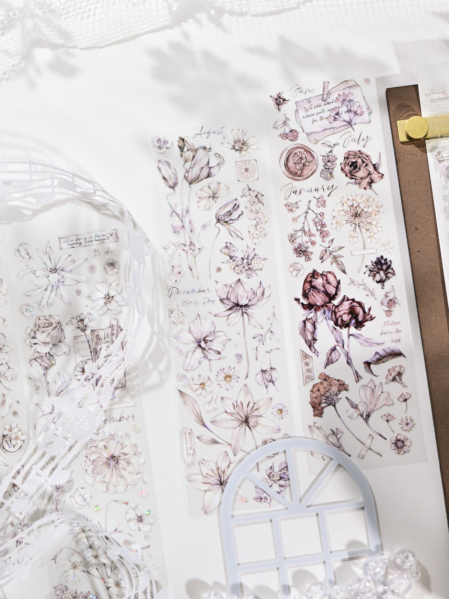 英文	中文 Blossom by the Abyss — Vintage Die-Cut PET Tape, Korean Aesthetic Journaling Tape | Glacier Journal