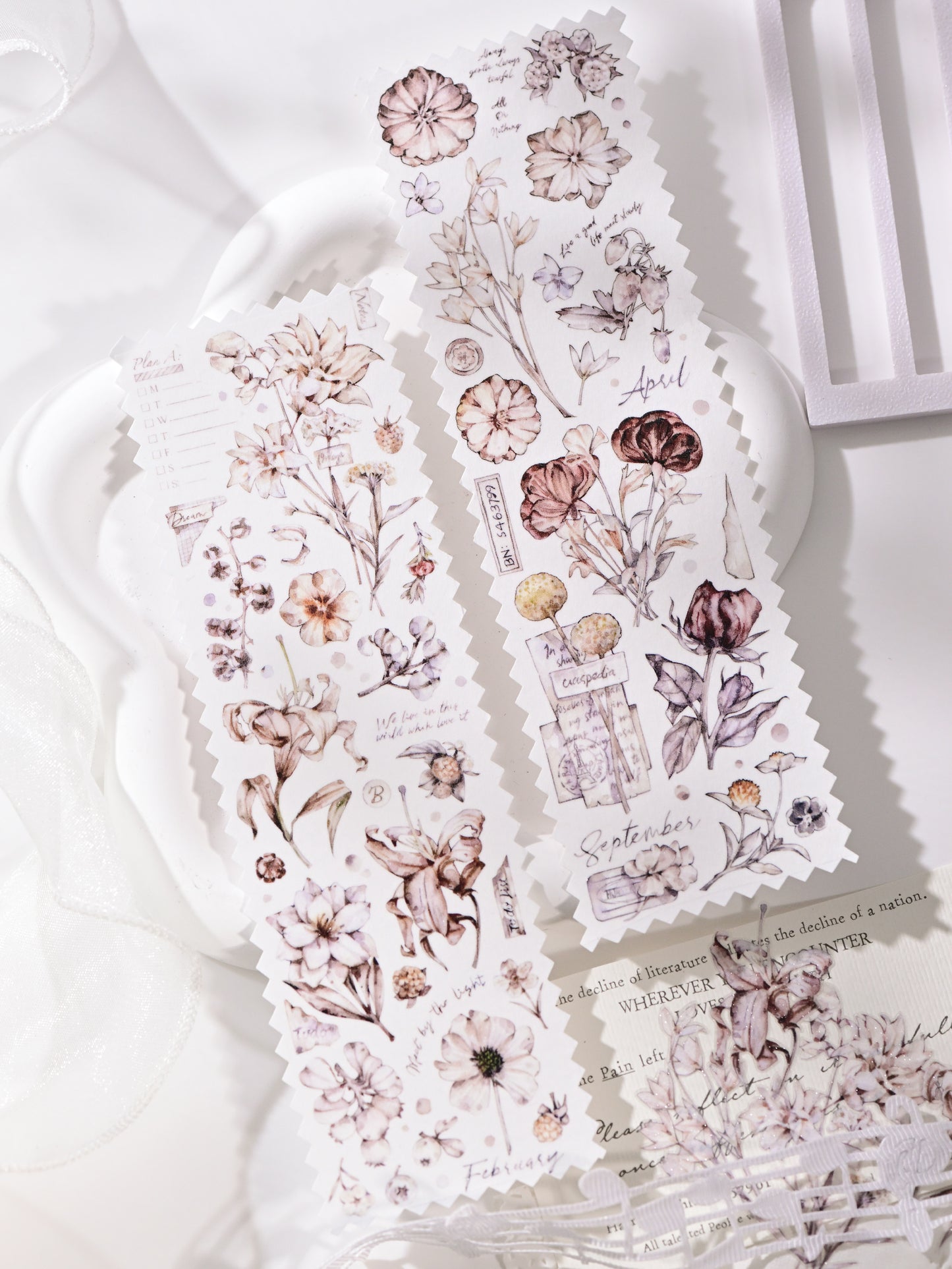 英文	中文 Blossom by the Abyss — Vintage Die-Cut PET Tape, Korean Aesthetic Journaling Tape | Glacier Journal