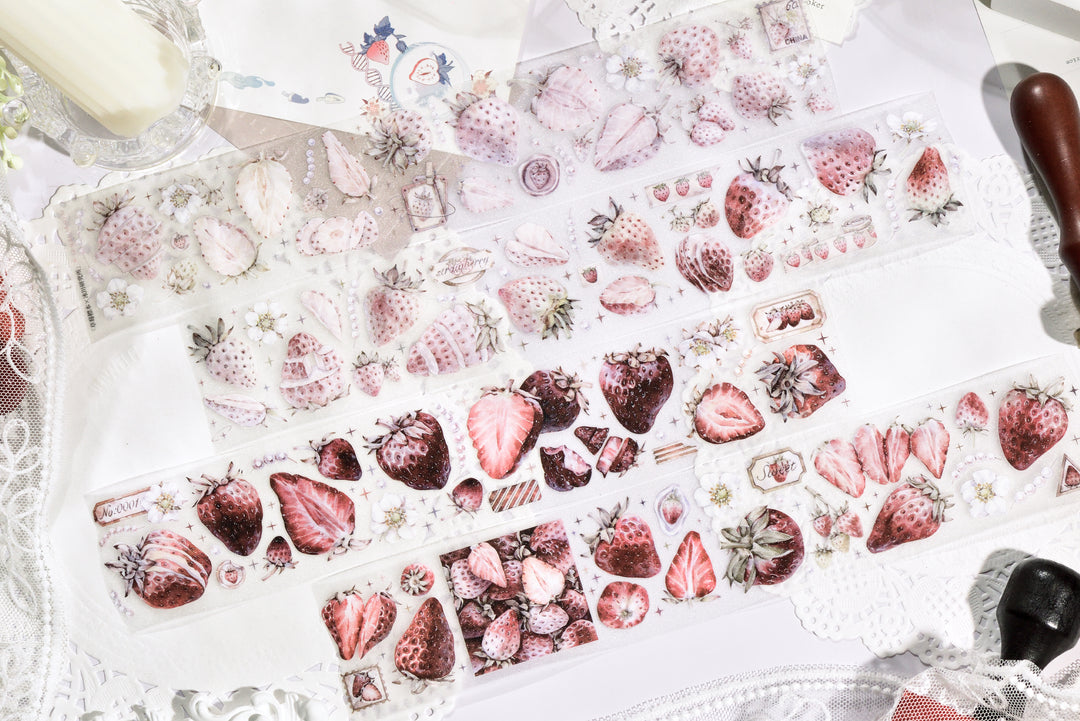 Antique Strawberry PET/Washi tape, Pre-cut. Journal supplies, scrapbook supplies, planner sticker, journal stickers.