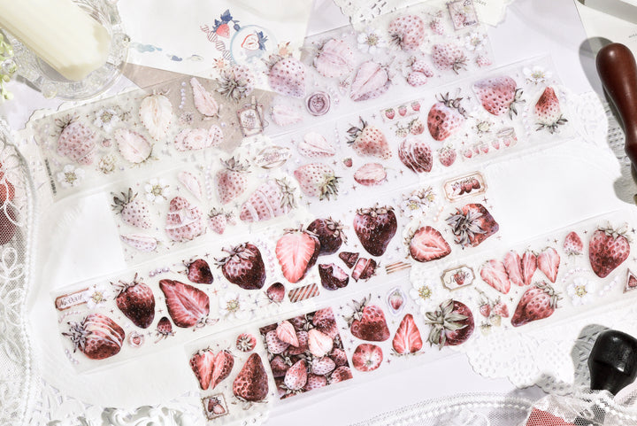 Antique Strawberry PET/Washi tape, Pre-cut. Journal supplies, scrapbook supplies, planner sticker, journal stickers.