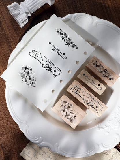 Botanical Floral Garland & Forest Fairy Girl Wood Mounted Rubber Stamp Halftone Music Notes & Raindrops Decorative Rubber Stamp