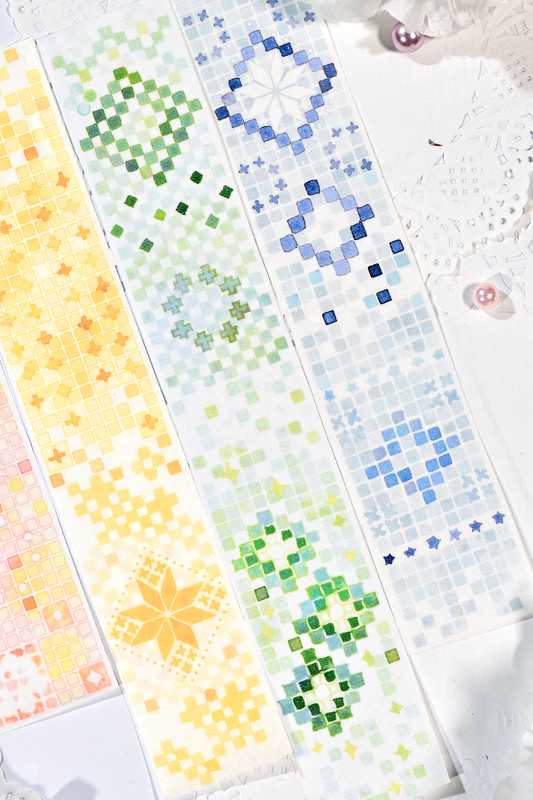 Watercolor Grid Background (Sunny Lemon / Sunset Coral / Meadow Sage / Glacier Blue / Misty Lilac)  Washi Tape
