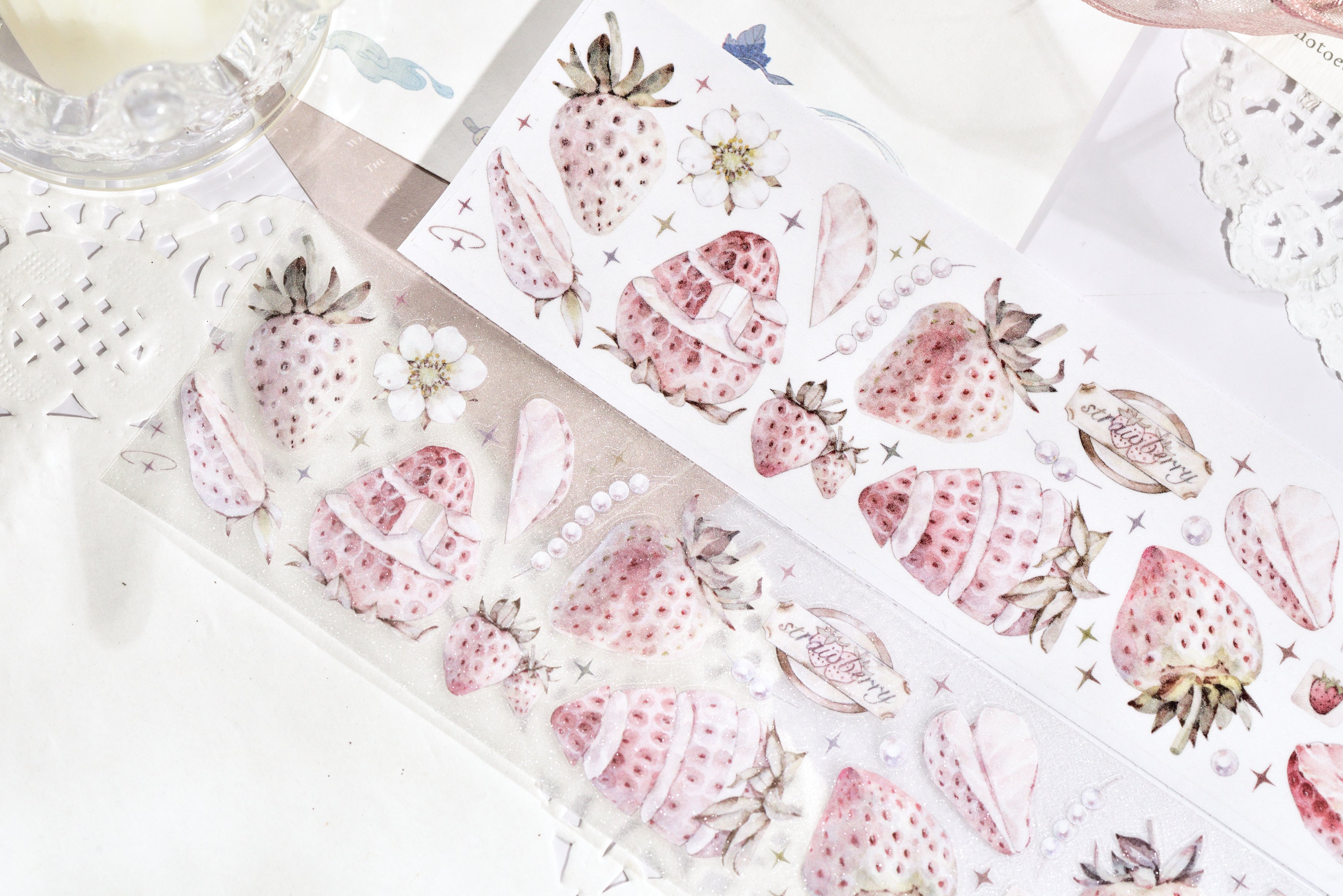 Antique Strawberry PET/Washi tape, Pre-cut. Journal supplies, scrapbook supplies, planner sticker, journal stickers.