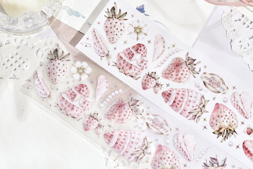 Antique Strawberry PET/Washi tape, Pre-cut. Journal supplies, scrapbook supplies, planner sticker, journal stickers.