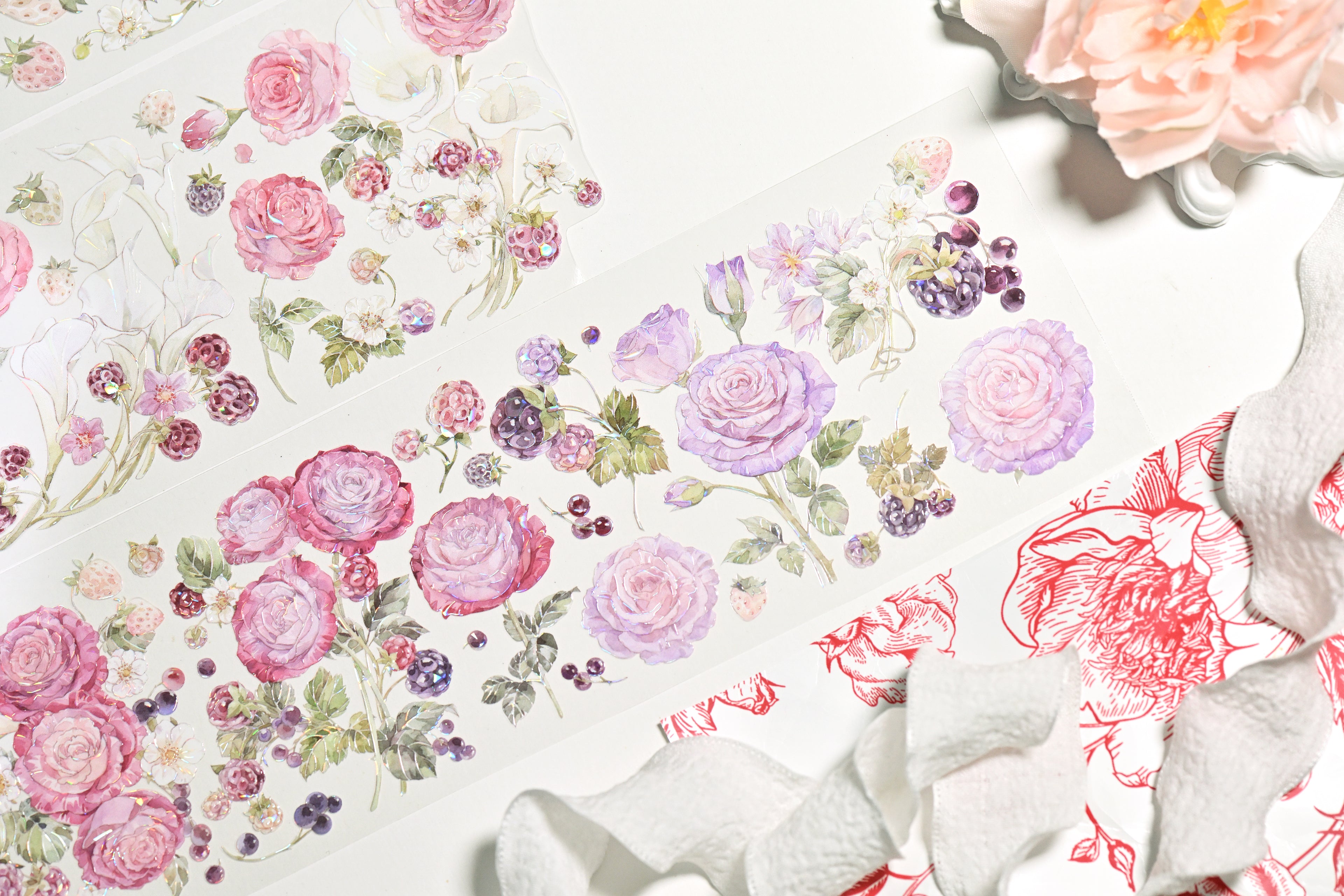 Bramble-Periwinkle  PET/Washi tape, Wildberry,Pre-cut. Journal supplies, scrapbook supplies, planner sticker, journal stickers.