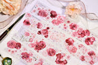 Crimson Blooms PET/Washi tape, Vintage Flower, Pre-cut. Journal supplies, scrapbook supplies, planner sticker, journal stickers.
