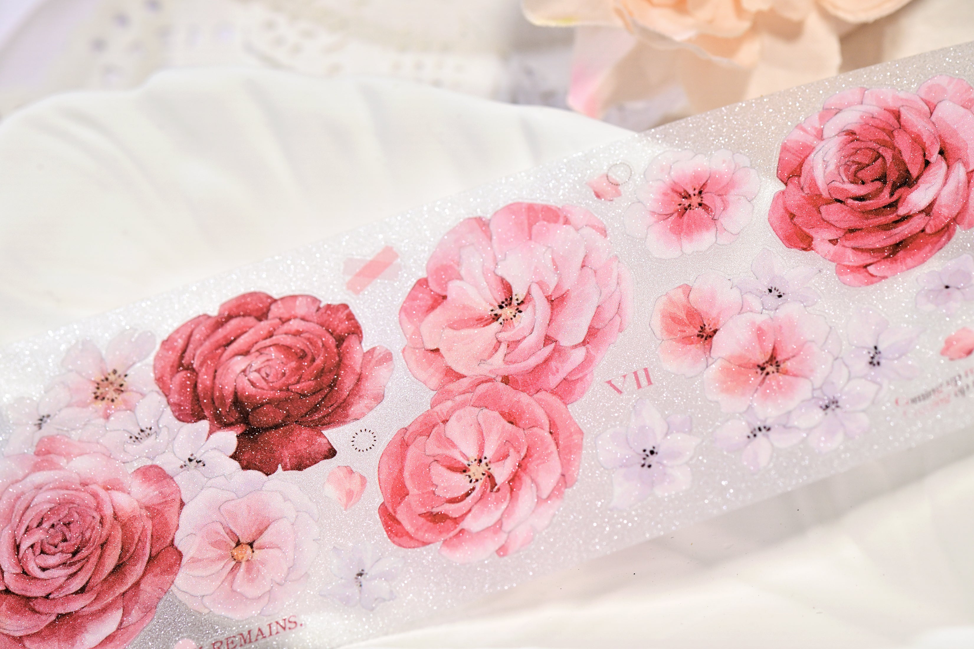 Crimson Blooms PET/Washi tape, Vintage Flower, Pre-cut. Journal supplies, scrapbook supplies, planner sticker, journal stickers.