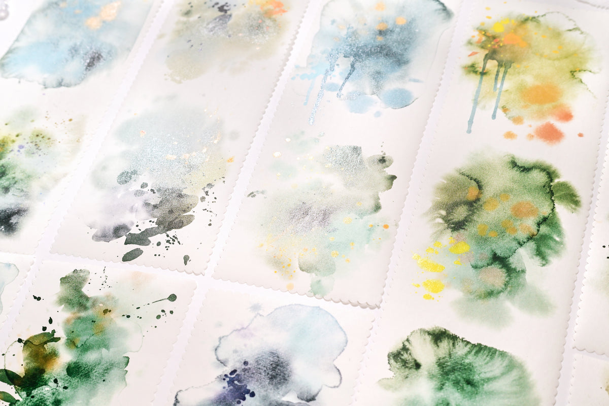 Watercolor Ink Smudge (Moss Mist / Blush Dawn / Midnight Indigo) Japanese Washi Paper / PET Tape