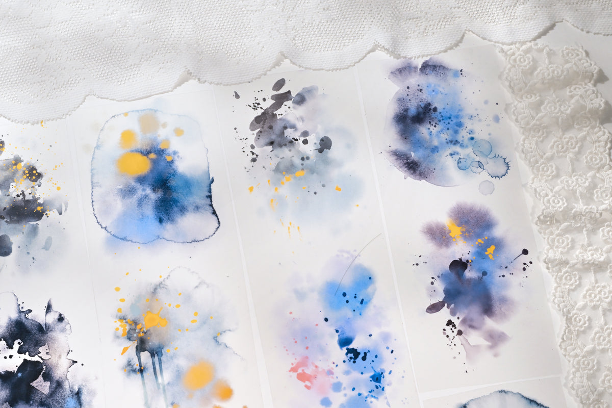 Watercolor Ink Smudge (Moss Mist / Blush Dawn / Midnight Indigo) Japanese Washi Paper / PET Tape