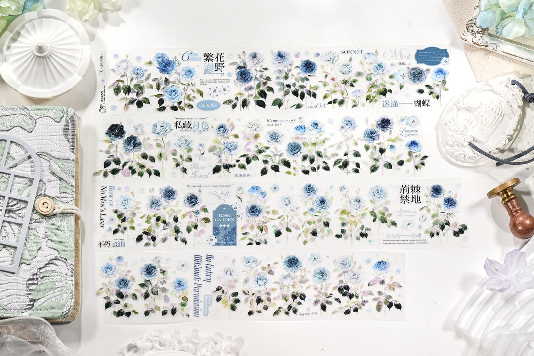 Wilderness Rose I, Vintage Rose PET&Washi Tape, Pre-Cut Stickers, Original Design, for Journaling, Scrapbooking Supplies,Scrapbook Tape Stickers,Junk Journal Supplies