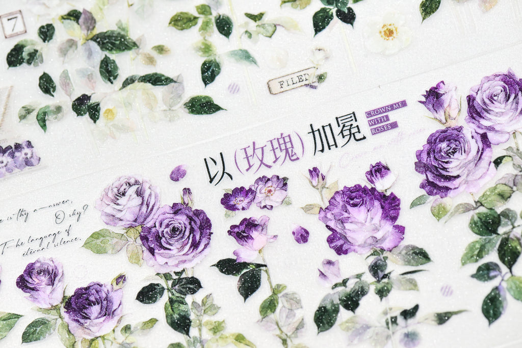Wilderness Rose , Vintage Rose PET&Washi Tape, Pre-Cut Stickers, Original Design, for Journaling, Scrapbooking Supplies,Scrapbook Tape Stickers,Junk Journal Supplies