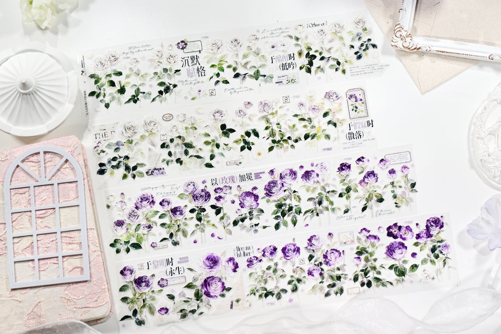 Wilderness Rose , Vintage Rose PET&Washi Tape, Pre-Cut Stickers, Original Design, for Journaling, Scrapbooking Supplies,Scrapbook Tape Stickers,Junk Journal Supplies