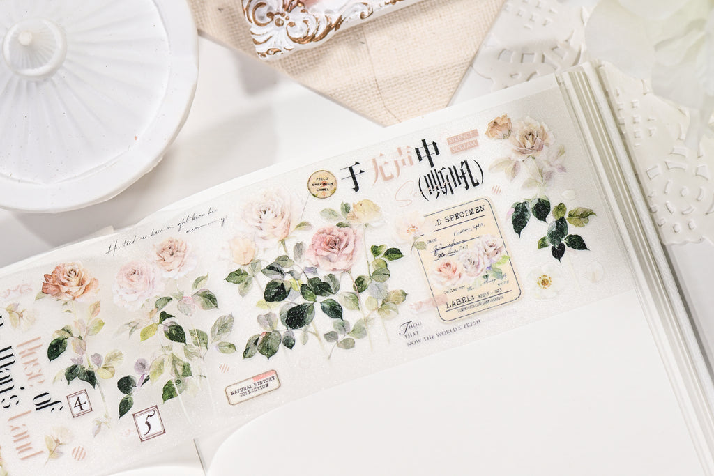 Wilderness Rose , Vintage Rose PET&Washi Tape, Pre-Cut Stickers, Original Design, for Journaling, Scrapbooking Supplies,Scrapbook Tape Stickers,Junk Journal Supplies