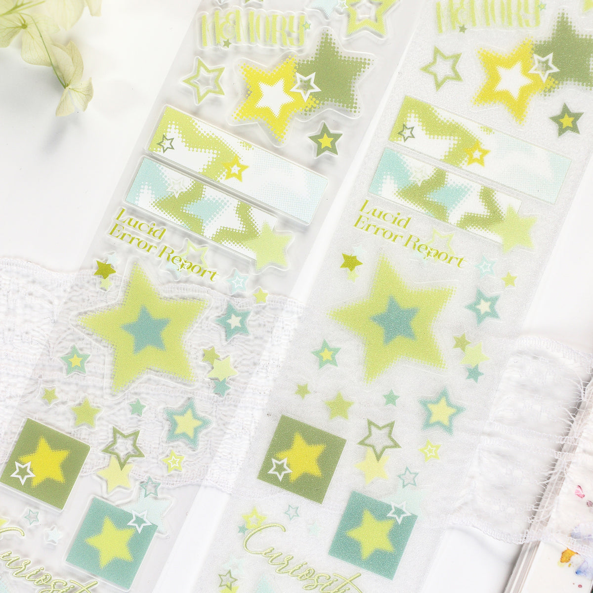 Y2K Halftone Stars (Aqua Glitch / Monochrome Silver / Lime Neon / Pastel Lilac) PET Tape