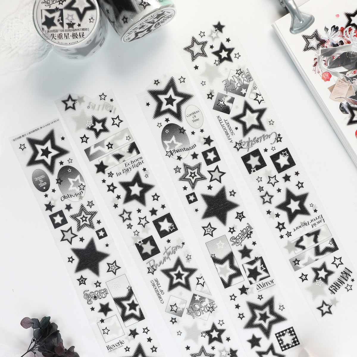 Y2K Halftone Stars (Aqua Glitch / Monochrome Silver / Lime Neon / Pastel Lilac) PET Tape